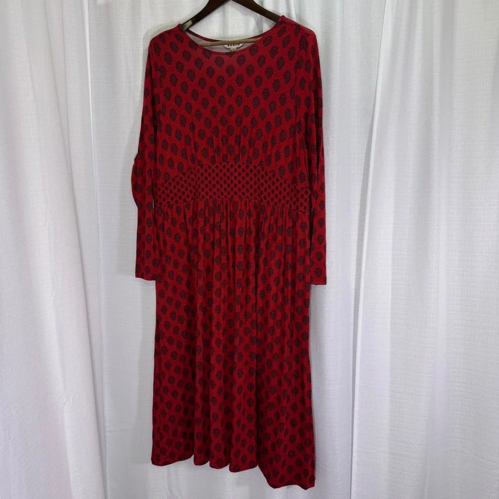 NEW Boden Thea Jersey Midi Dress Womens 20-22R Block Print Long Sleeve Pocket - Picture 4 of 12